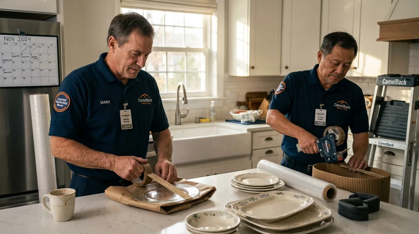 Professional crew packing kitchen dishware in Brooksville, MS